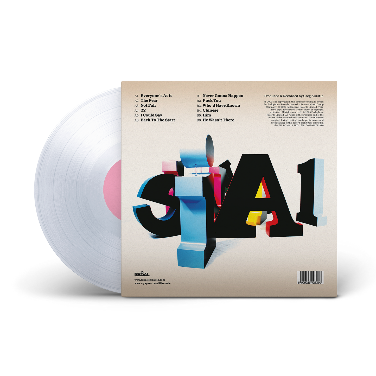 Vinyl record with a colorful cover featuring the text 'SIA1' on a white background